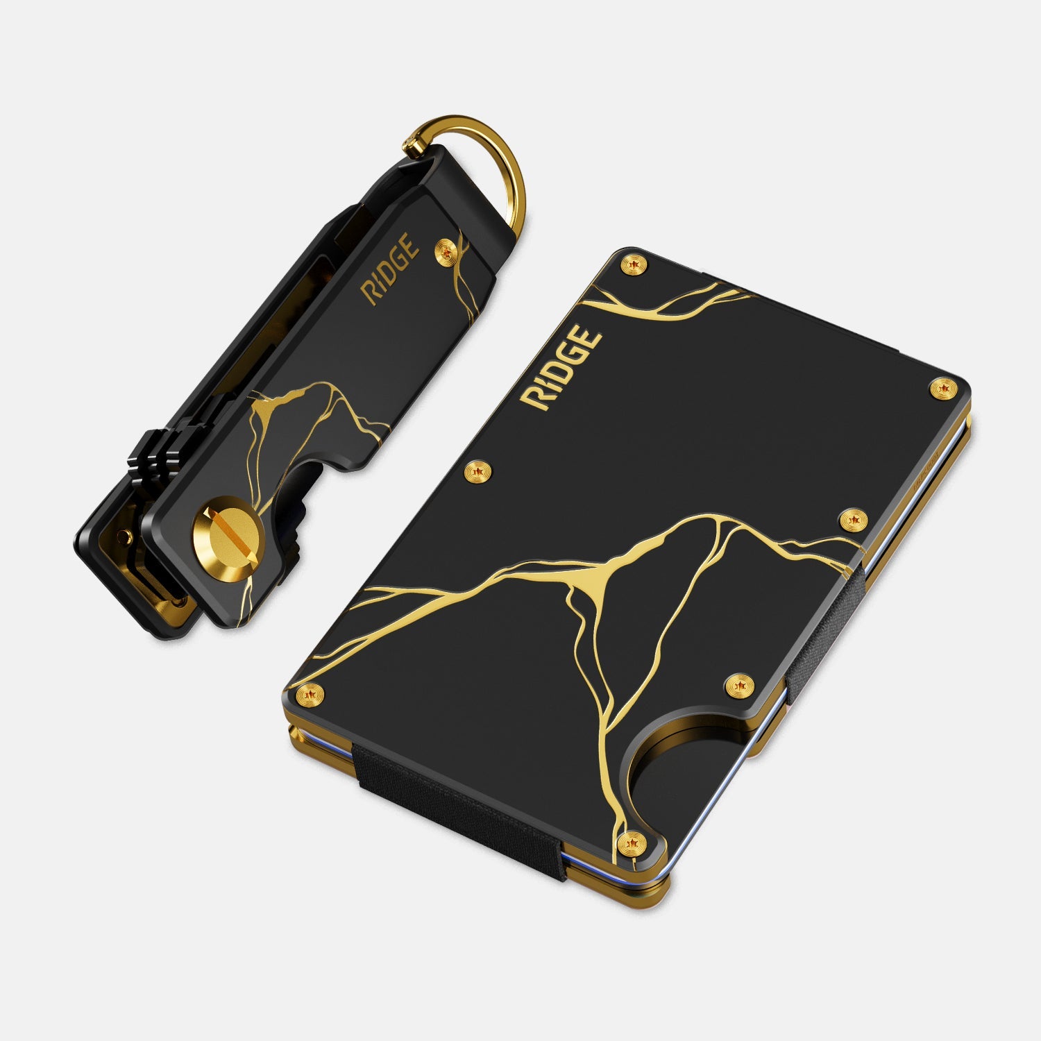 goldkid ゴールドキッド　クロコダイル　スマートウォレット The Ridge: Wallet + Keycase Kit - Kintsugi - Black - Ridge Global
